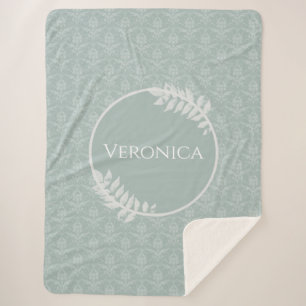 Cobertor Sherpa Sage Green Elegant Damask Personalizado