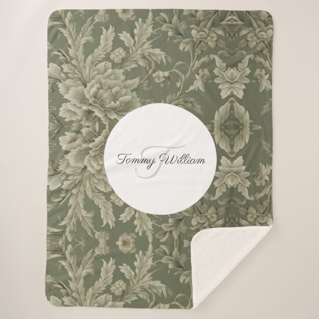 Cobertor Sherpa Sage Green Flora Elegante Sherpa Blanket (Frente)