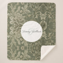 Sage Green Flora Elegante Sherpa Blanket