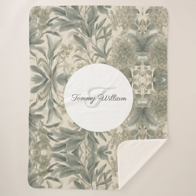 Cobertor Sherpa Sage Green Floral Elegante (Frente)