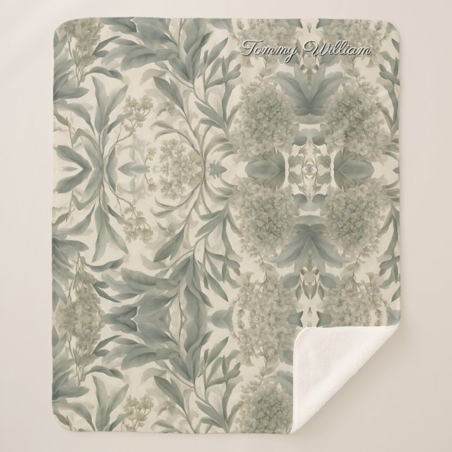 Cobertor Sherpa Sage Green Floral Elegante (Frente)