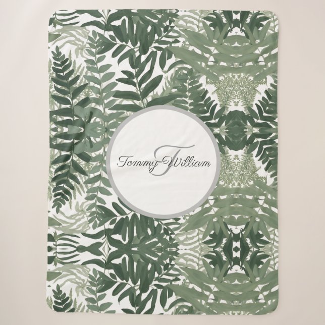 Cobertor Sherpa Sage Green Floral Elegante (Frente)