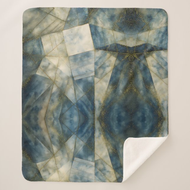 Cobertor Sherpa Sage Olive Green Dourado Geométrico Abstrato natur (Frente)