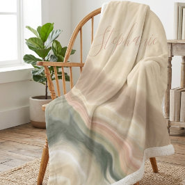 Cobertor Sherpa Sage Verde e Bege Nome Abstrato Aquarela