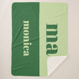 Cobertor Sherpa Sage verde monograma inicial em letra cursiva