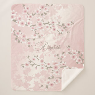 Cobertor Sherpa Sakura Damasco Floral Monograma Vintage 