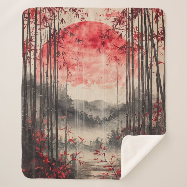 Cobertor Sherpa Sakura Lua de Sangue Tinta Lavada (1) (Frente)