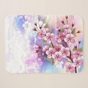 Cobertor Sherpa Sakura rosa no fundo da pintura