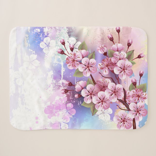 Cobertor Sherpa Sakura rosa no fundo da pintura (Frente (Horizontal))