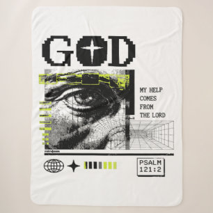 Cobertor Sherpa Salmo 121:2 Neon Olho De Deus Em CRT Arte Glitch