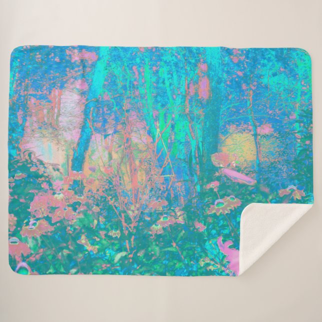 Cobertor Sherpa Salto de Aqua Trippy com flores psicodélicas (Frente (Horizontal))