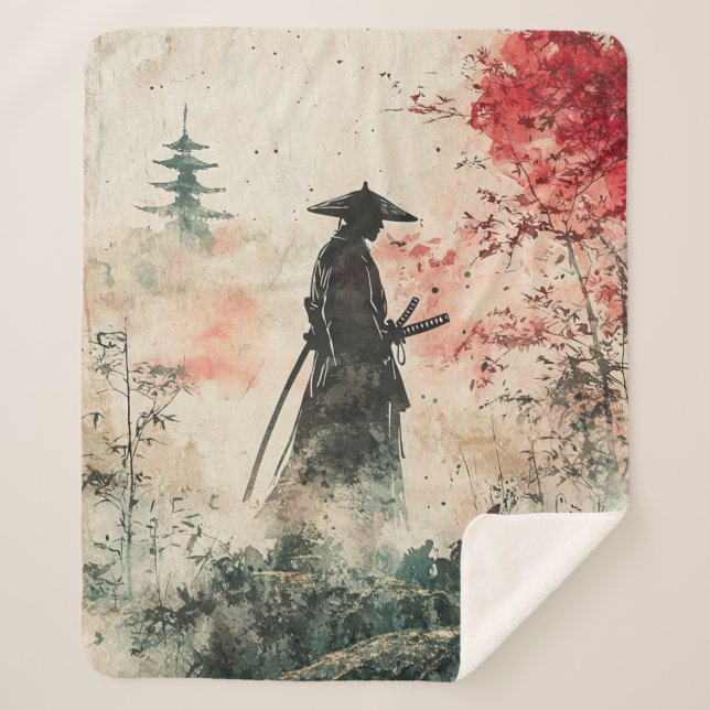 Cobertor Sherpa Samurai Silencioso Floresta Carmesim (1) (Frente)