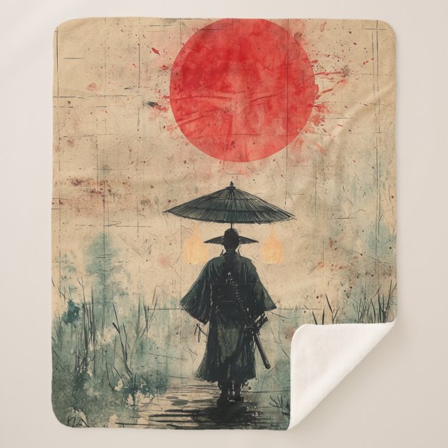Cobertor Sherpa Samurai Silencioso Floresta Carmesim (2) (Frente)