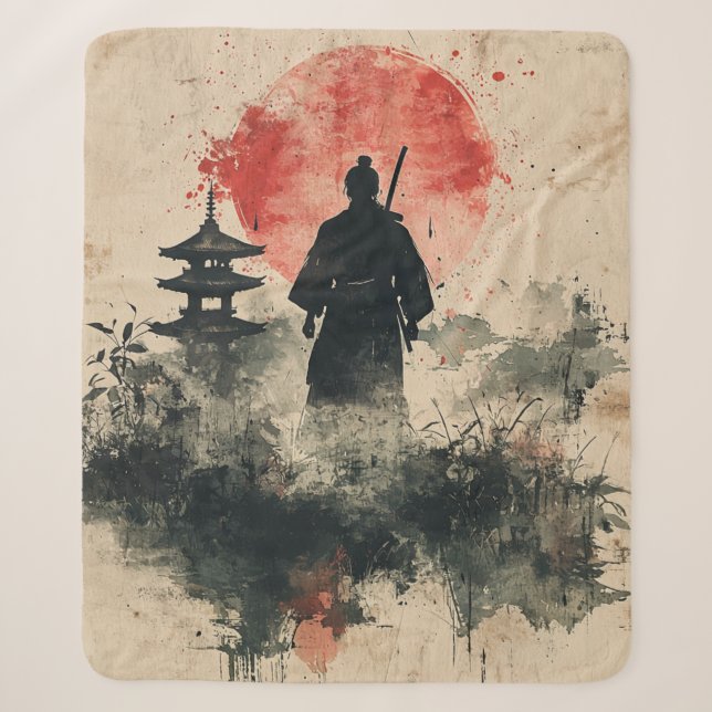 Cobertor Sherpa Samurai Silencioso Floresta Carmesim (3) (Frente)