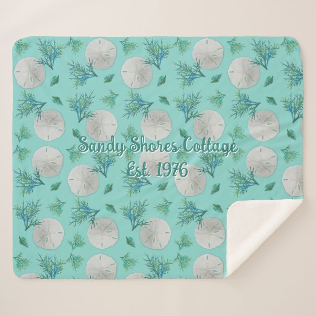 Cobertor Sherpa Sand Dollars Pattern Turquoise Coastal Home (Frente (Horizontal))