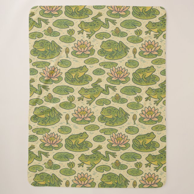 Cobertor Sherpa Sapo Lili pads Waterlily Art (Frente)