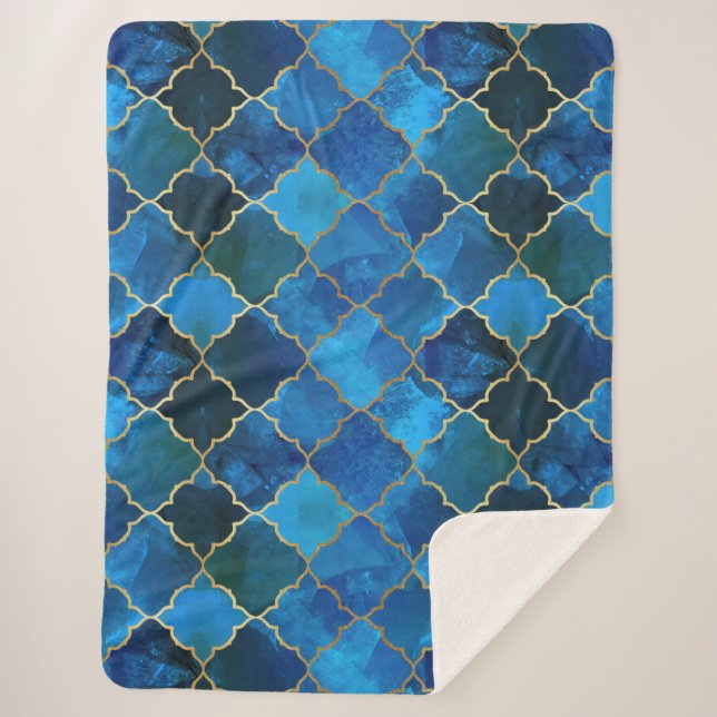 Cobertor Sherpa Sapphire Gemstone e Dourado padrão do Azulejo marr (Frente)