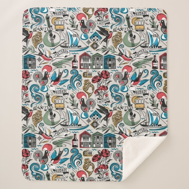 Cobertor Sherpa Saudade // motivos populares de Portugal (Frente)