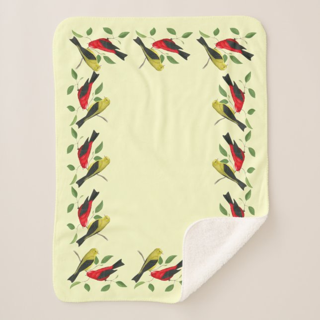 Cobertor Sherpa Scarlet Tanagers Bird Art Sherpa Blanket (Frente)