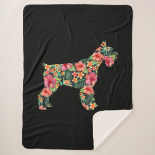 Cobertor Sherpa Schnauzer Flower Funny Dog Silhuette Floral Gifts