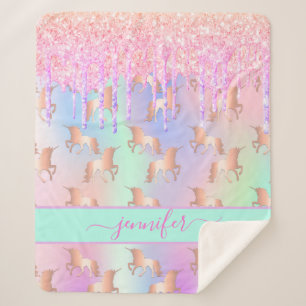 Cobertor Sherpa script de nome rosa do arco-íris com brilho Unicor