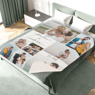 Cobertor Sherpa Script Elegante de Colagem de Fotos Moderna 8 Pers