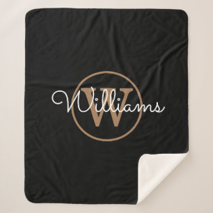 Cobertor Sherpa Script Elegante Dourado Monograma