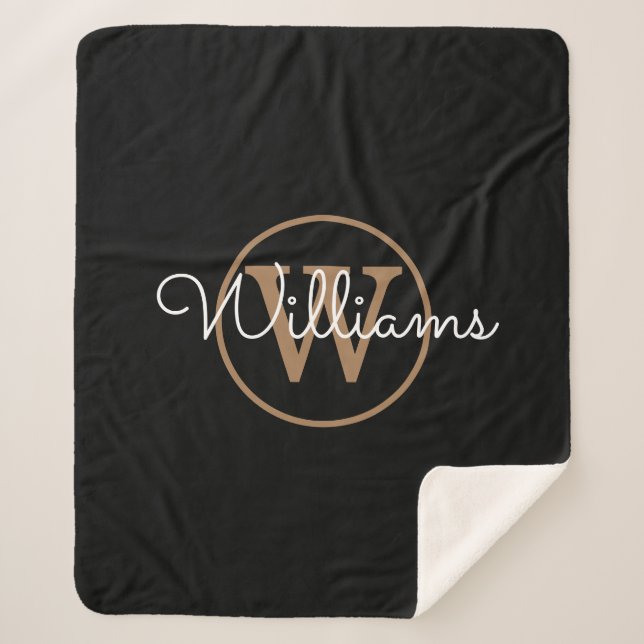 Cobertor Sherpa Script Elegante Dourado Monograma (Frente)