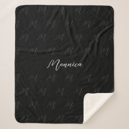 Cobertor Sherpa Script Elegante Preto Personalizado