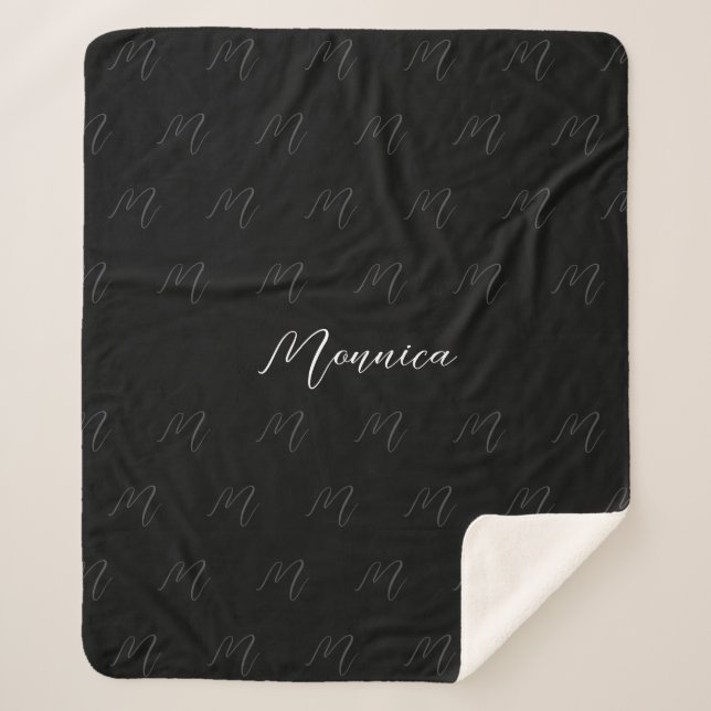 Cobertor Sherpa Script Elegante Preto Personalizado (Frente)