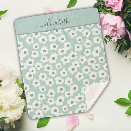 Cobertor Sherpa Script Monograma Boho Verde Branco Cinza Floral 