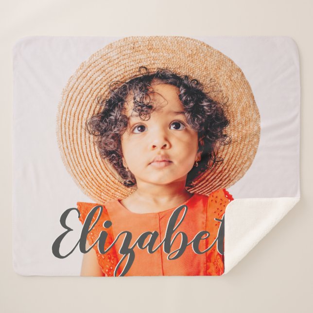 Cobertor Sherpa Script simples moderno adicione seu nome e foto (Frente (Horizontal))