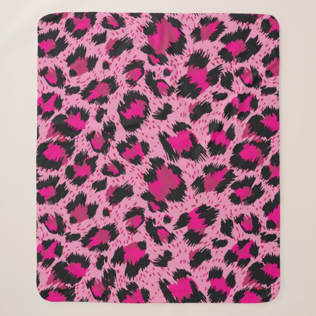 Cobertor Sherpa Seamless luxury pink leopard pattern. (Frente)