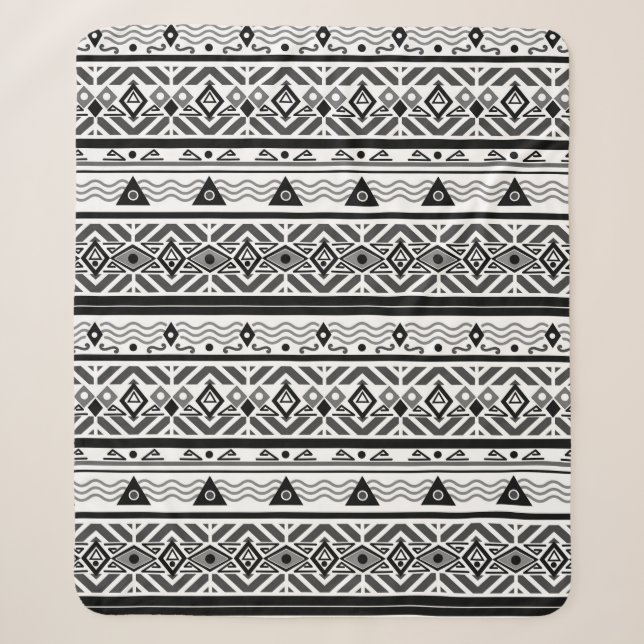 Cobertor Sherpa Seamless monochrome folk ethno pattern background (Frente)
