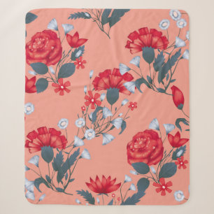 Cobertor Sherpa Seamless pattern vintage floral design with roses.
