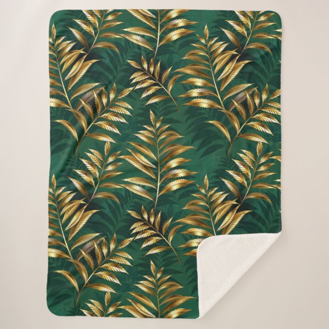 Cobertor Sherpa Seamless pattern with golden ferns (Frente)