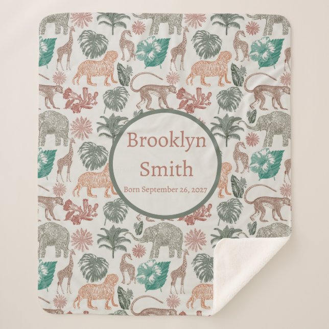 Cobertor Sherpa Selva de Boho Personalizada Safari (Frente)