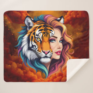 Cobertor Sherpa Selvagem Interior – Deusa do Espírito do Tigre. 