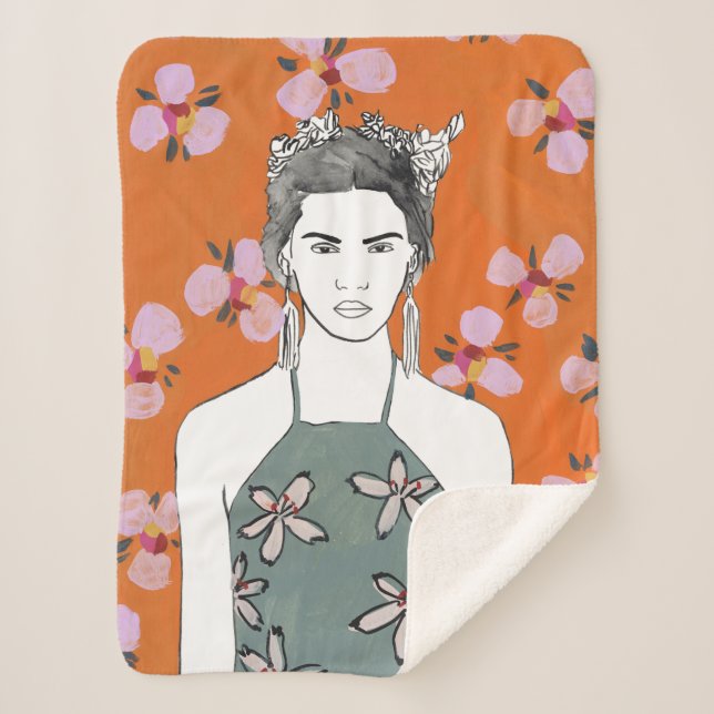 Cobertor Sherpa Senhora do Flor Rosa - Laranja (Frente)