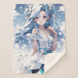 Cobertor Sherpa Sereia com Cabelo Azul num Vestido Azul