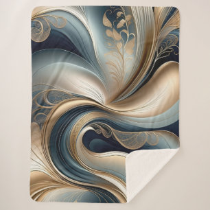 Cobertor Sherpa Serenata Dourada - Floral Abstrato em Azul Turques