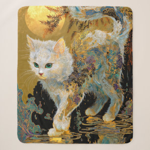 Cobertor Sherpa Serene Rinpa Cat Zen Dourado japonês