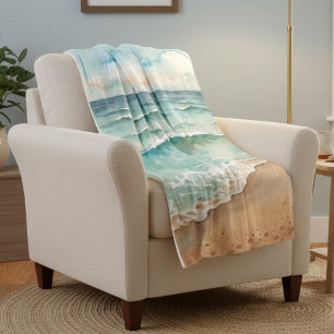 Cobertor Sherpa Serene Watercolor Beach Waves - Ocean Vibes