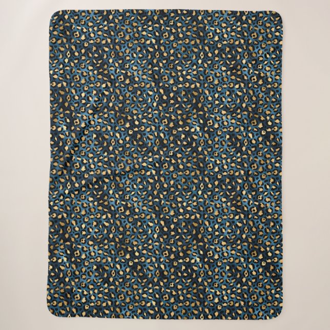 Cobertor Sherpa Série Blue and Gold Leopard Design 1 (Frente)