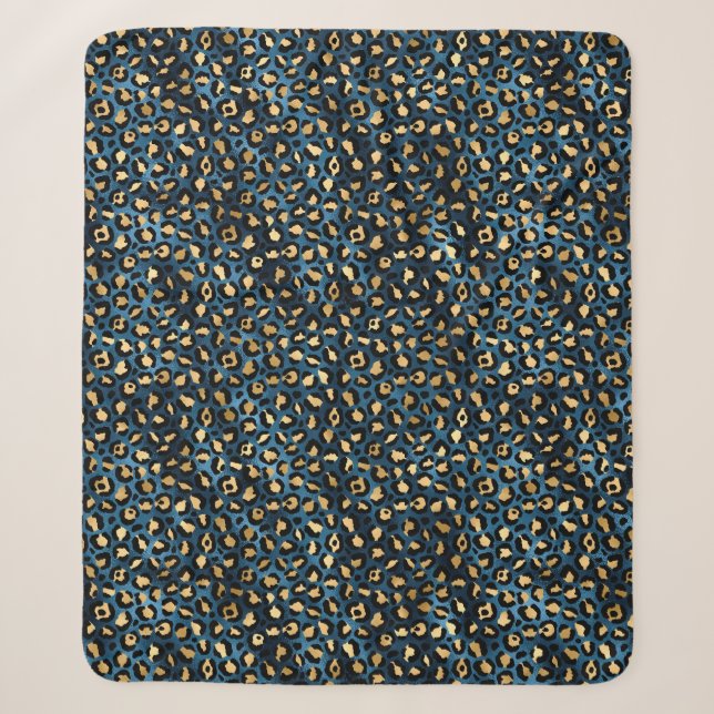 Cobertor Sherpa Série Blue and Gold Leopard Design 1 (Frente)