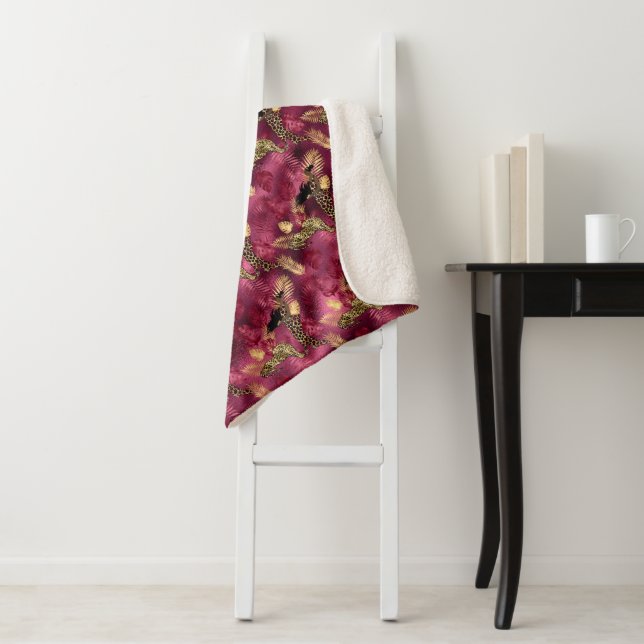 Cobertor Sherpa Série Burgundy e Gold Leopard Design 10 (In Situ)