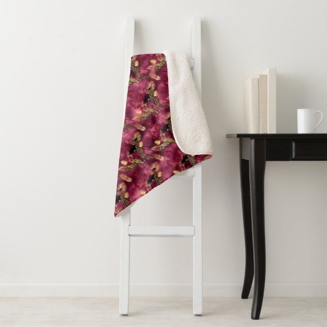 Cobertor Sherpa Série Burgundy e Gold Leopard Design 10 (In Situ)