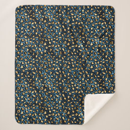 Cobertor Sherpa Série Leopardo Azul e Dourado Design 1