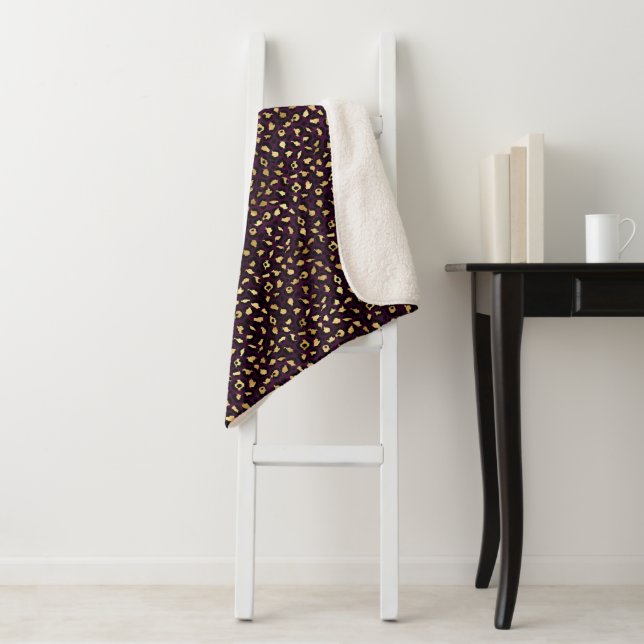 Cobertor Sherpa Série Leopardo roxa e Dourada Design 2 (In Situ)