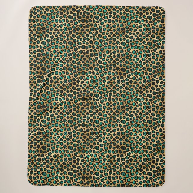 Cobertor Sherpa Série Teal e Gold Leopard Design 14   (Frente)